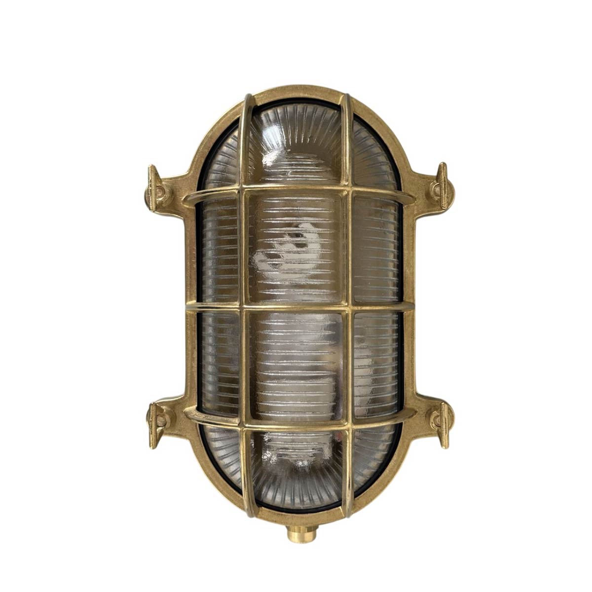 Large Oval Bulkhead Light in Solid Natural Brass IP64