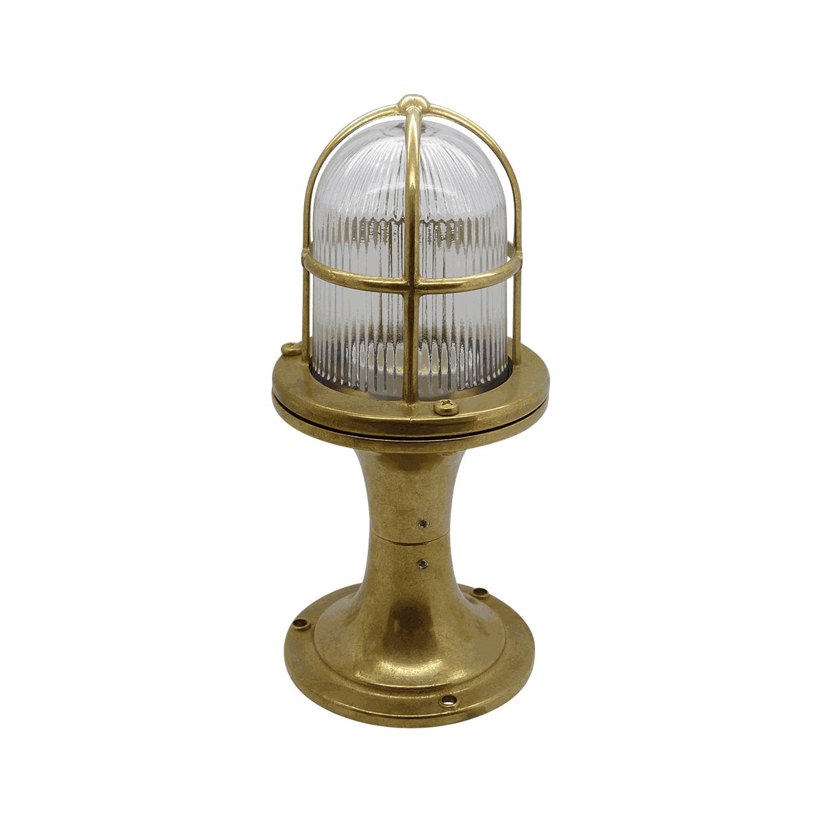 Wellington small post light in solid raw brass and rated IP54, on white background.