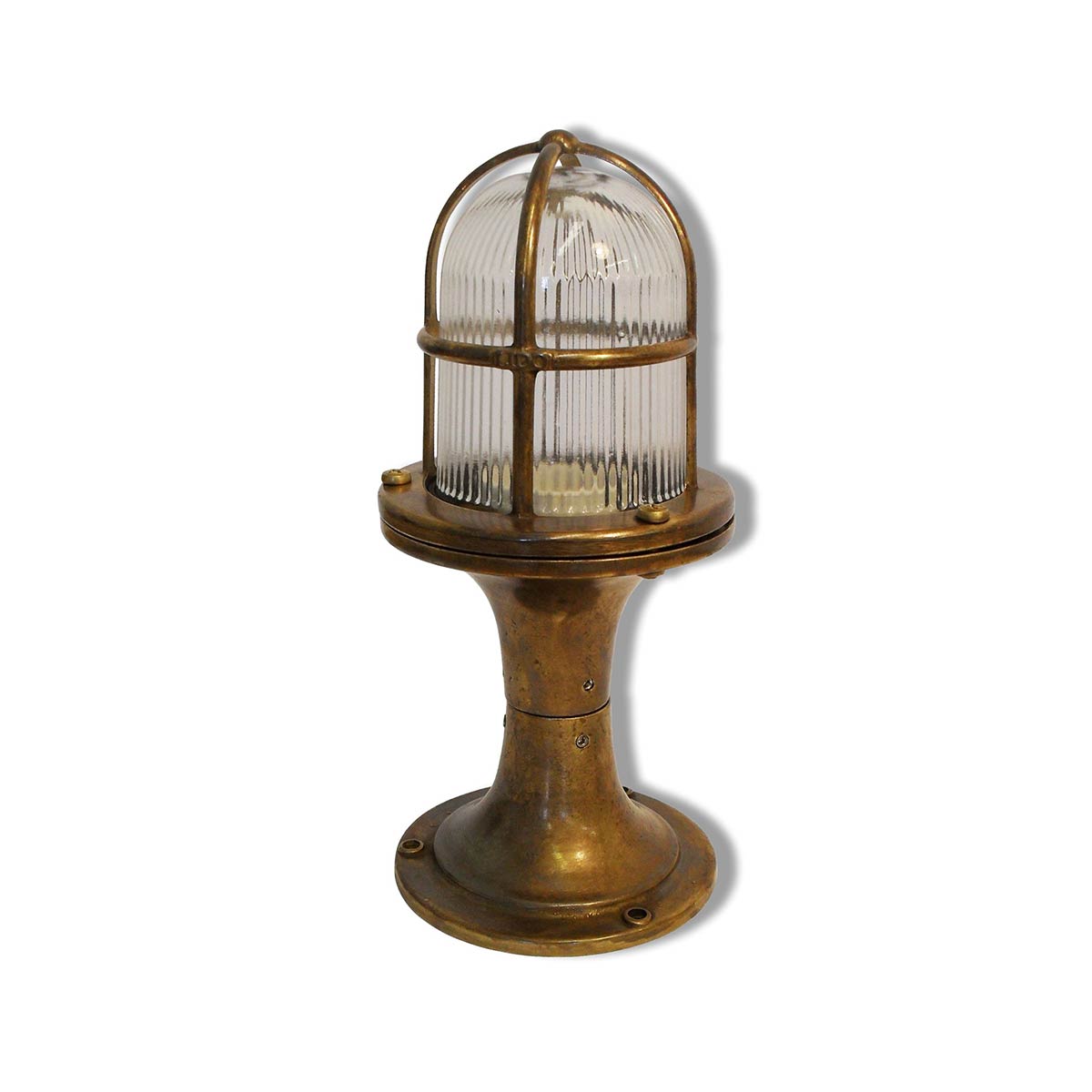 Wellington small post light in solid antique brass and rated IP54, on white background.