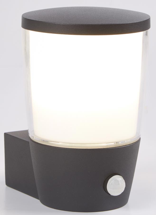 Tucson PIR Sensor Outdoor Wall Light Dark Grey White Shade IP44