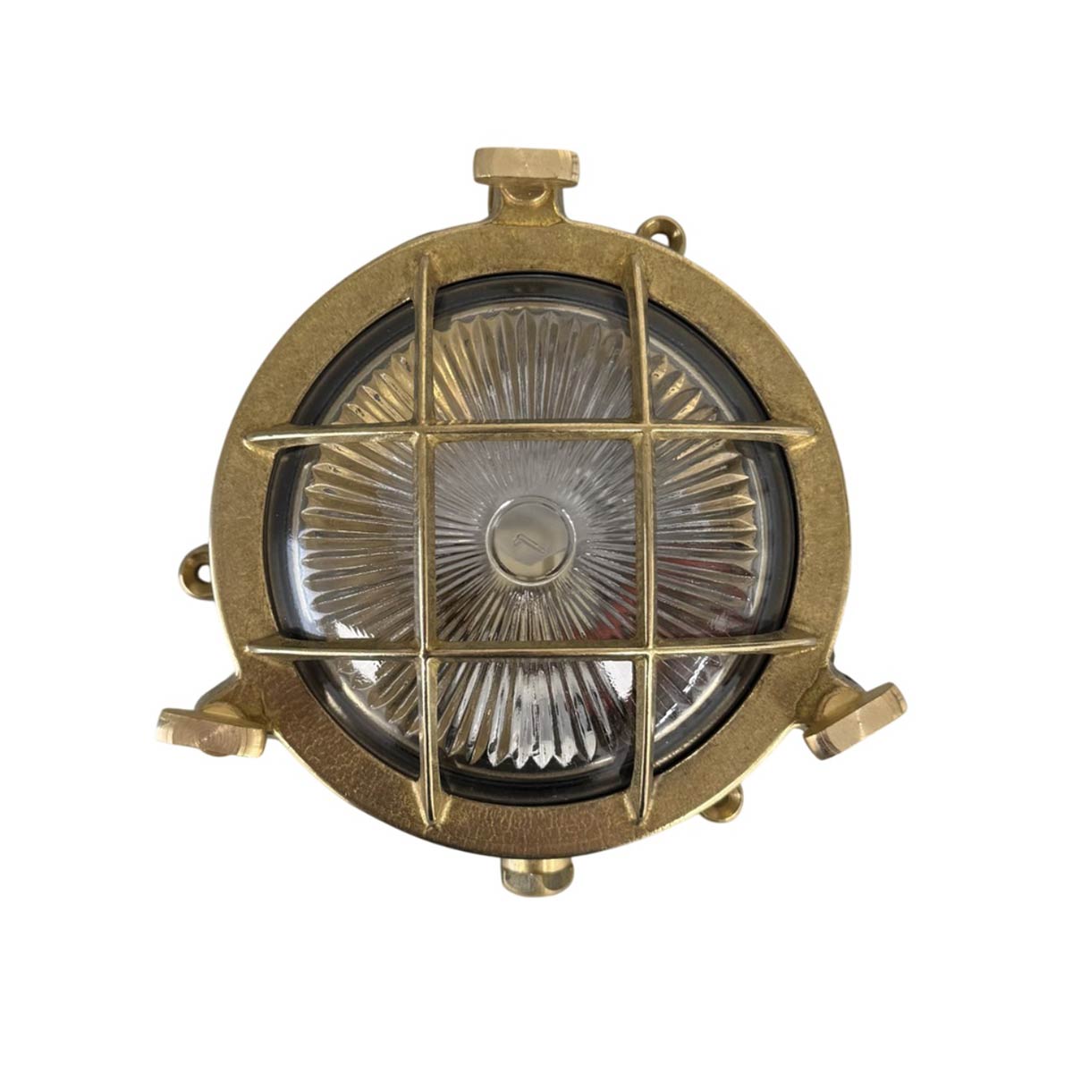 Mini Compass Guard Bulkhead Light in Solid Raw Brass IP44