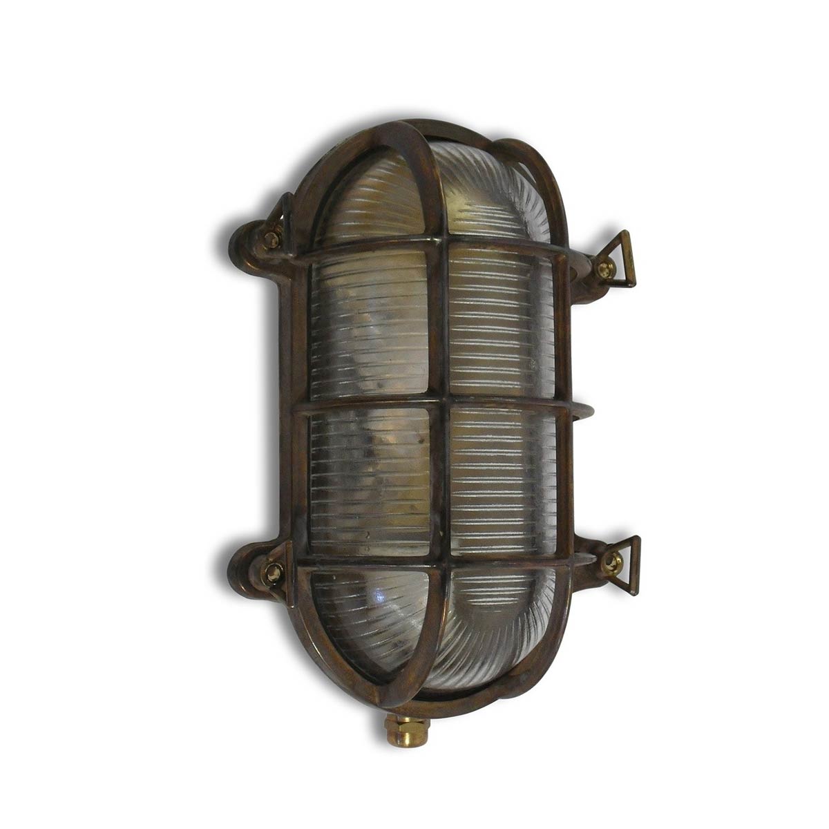 Large Oval Bulkhead Light in Solid Antique Brass IP64