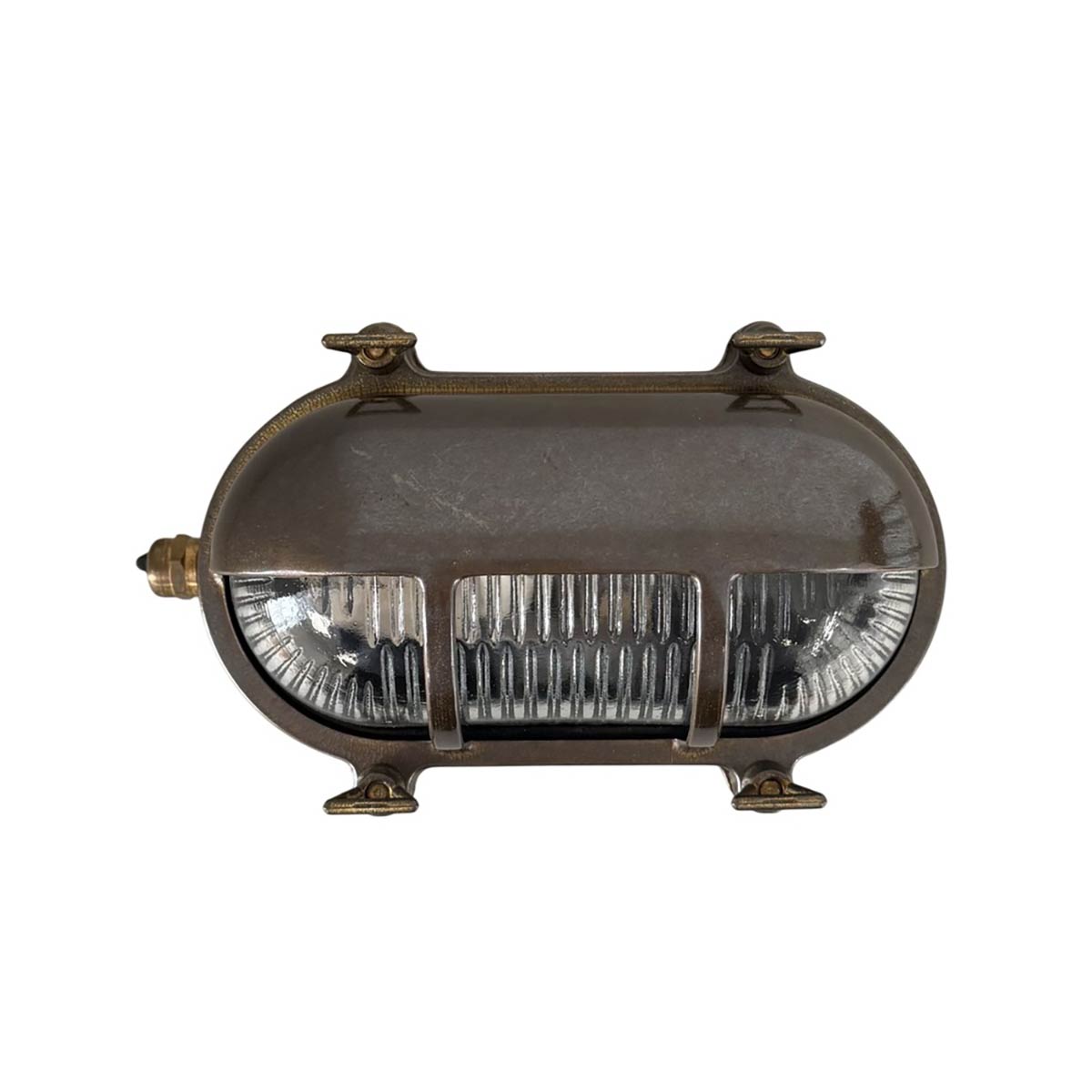 Oval Eyelid Bulkhead Light in Solid Antique Brass IP64