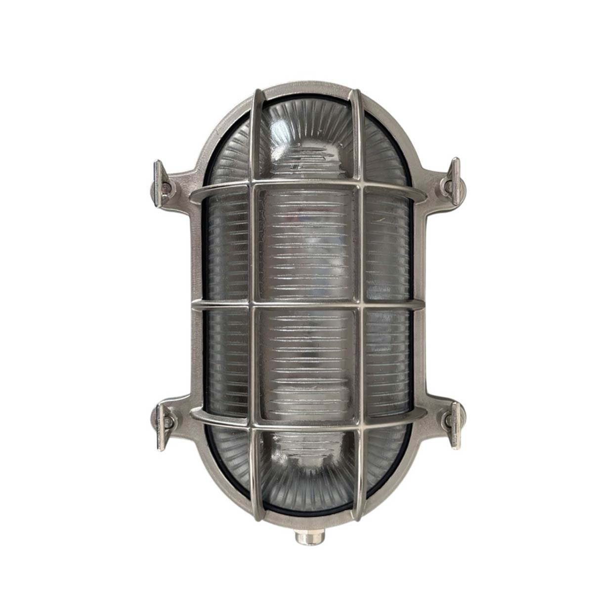 Large Solid Brass Oval Bulkhead Light in Satin Nickel IP64