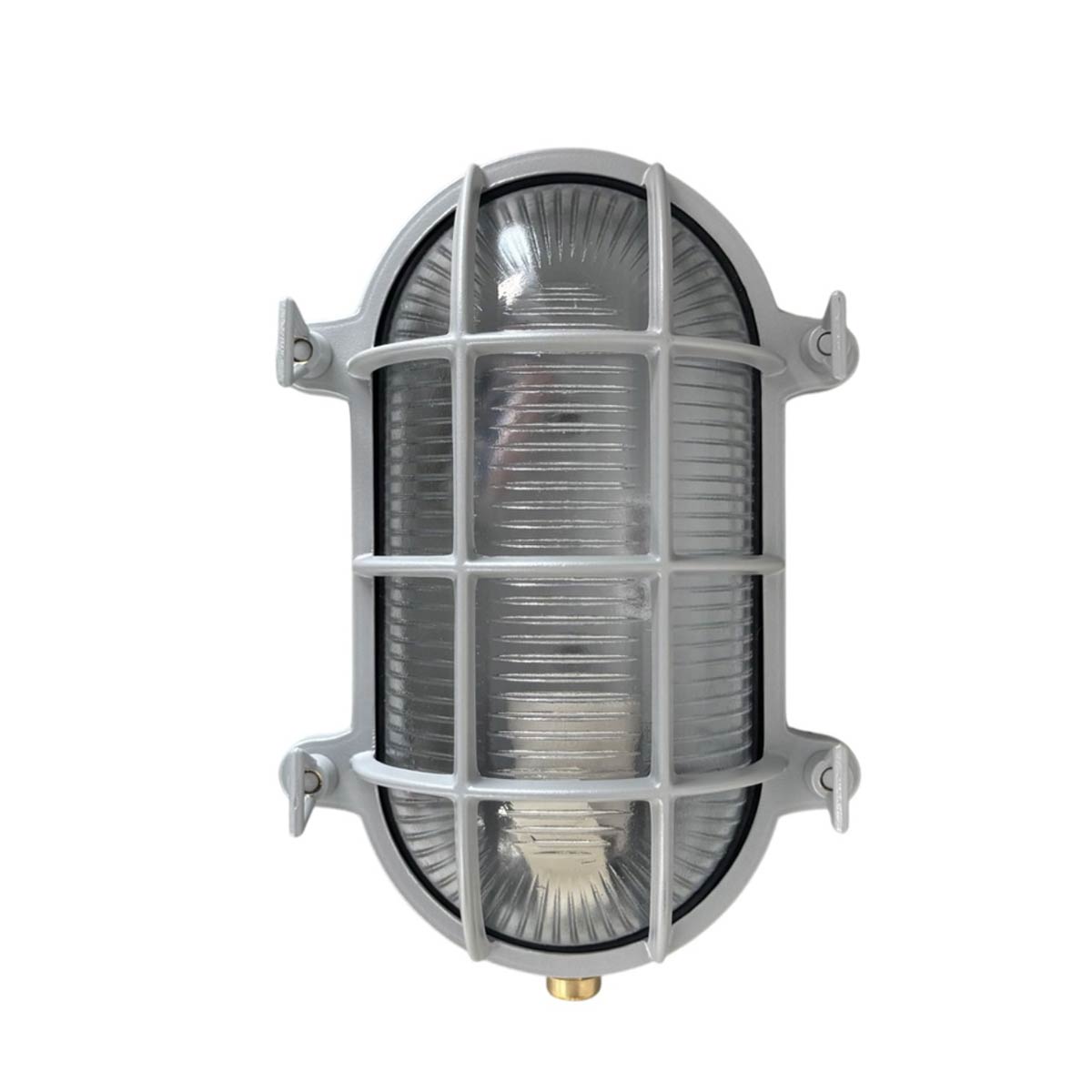 Large Solid Brass Oval Bulkhead Light in Silver IP64