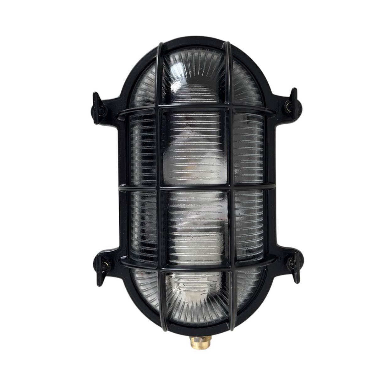 Large Solid Brass Oval Bulkhead Light in Black IP64