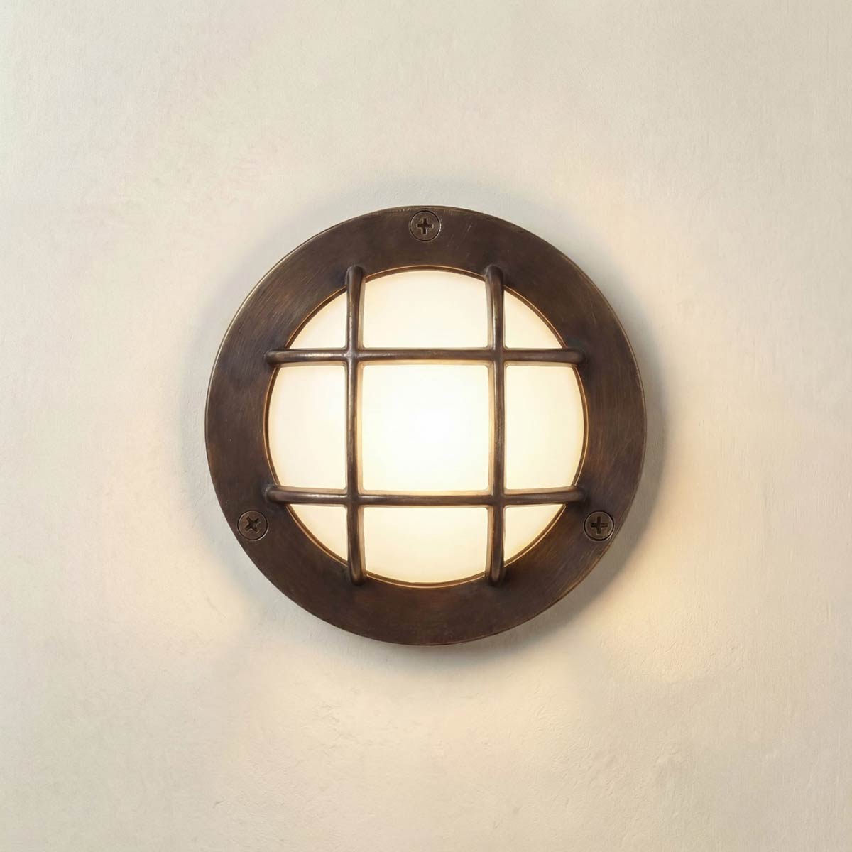 Marina Small Solid Antique Brass Bulkhead Path Light IP64