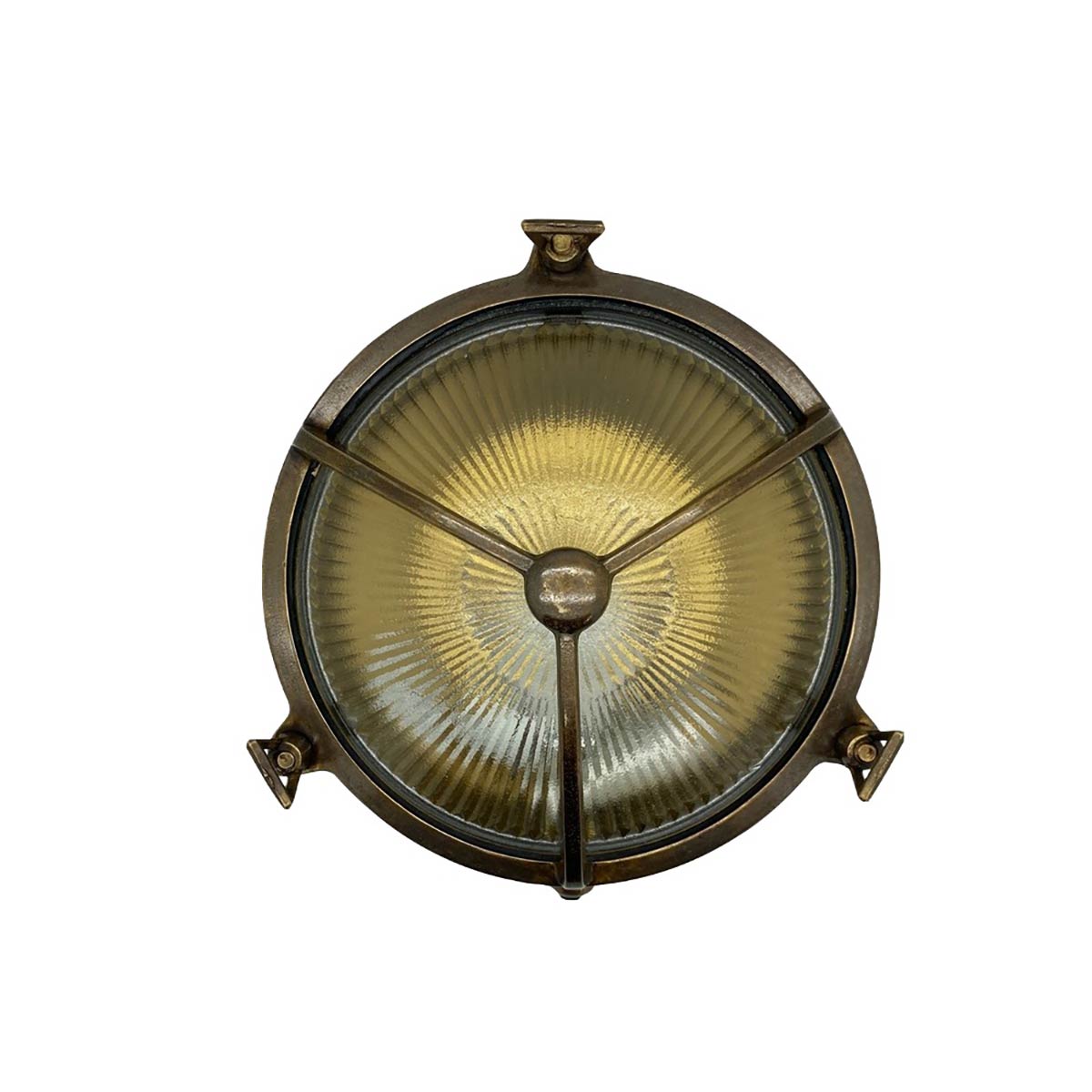 Trident Nautical Bulkhead Light in Solid Antique Brass IP64