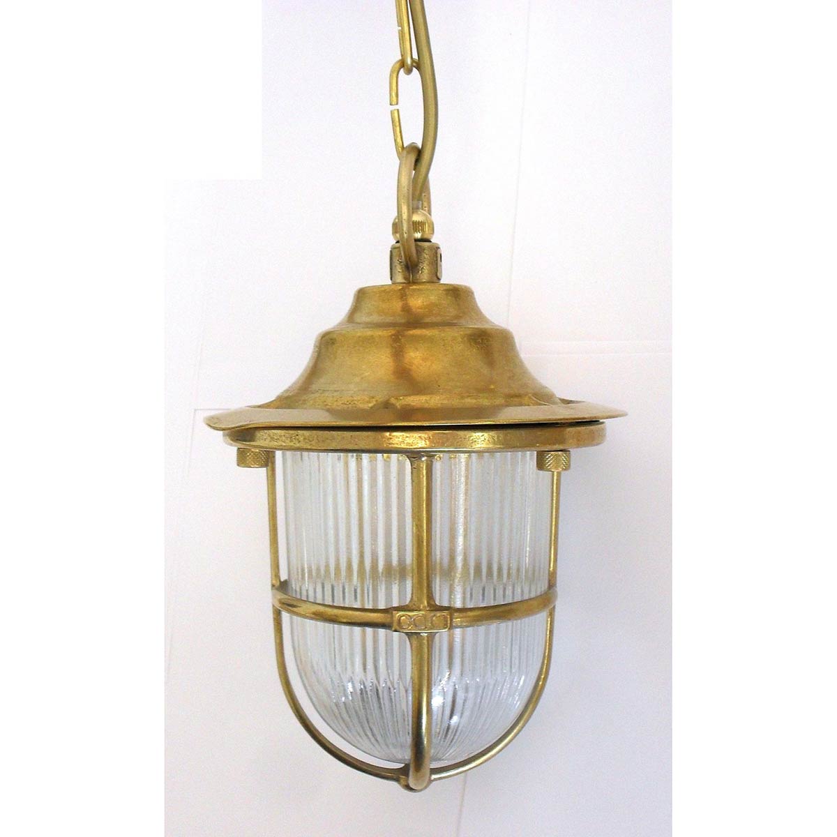 Solid Natural Brass Porch Chain Lantern with Guard IP54