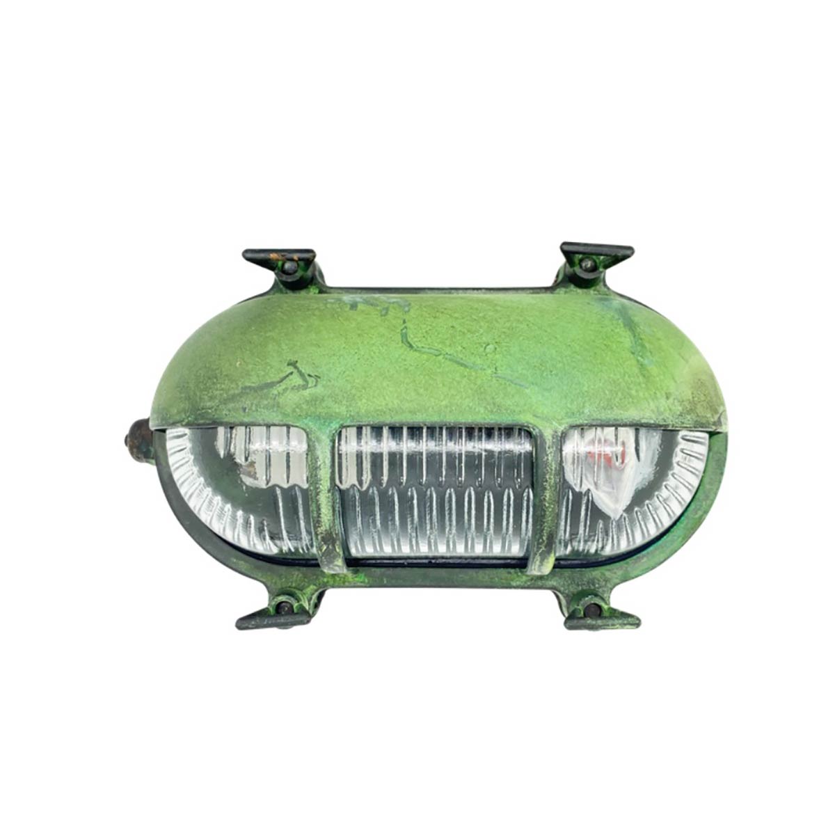 Solid Brass Oval Eyelid Bulkhead Light in Verdigris IP64