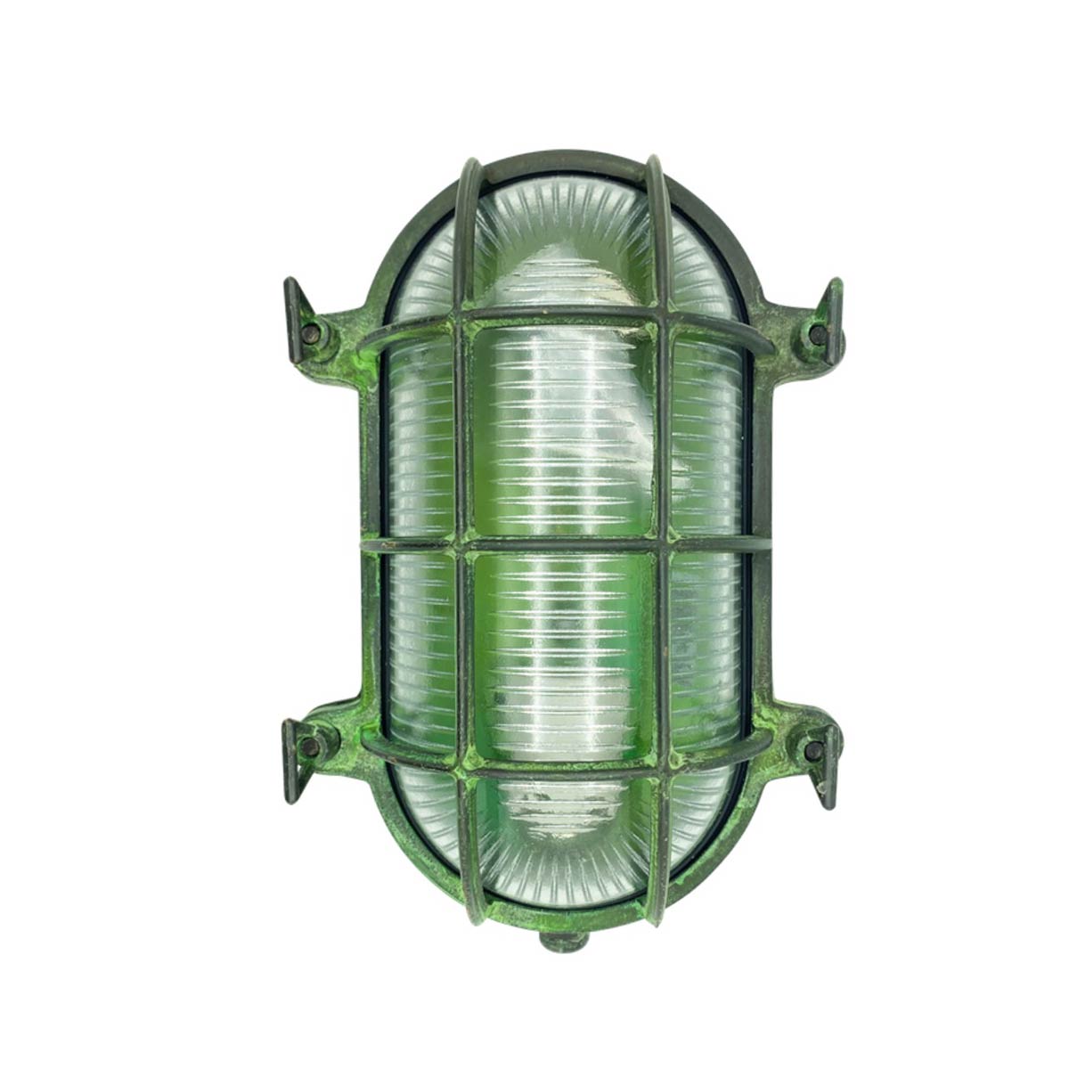 Large Solid Brass Oval Bulkhead Light in Verdigris IP64