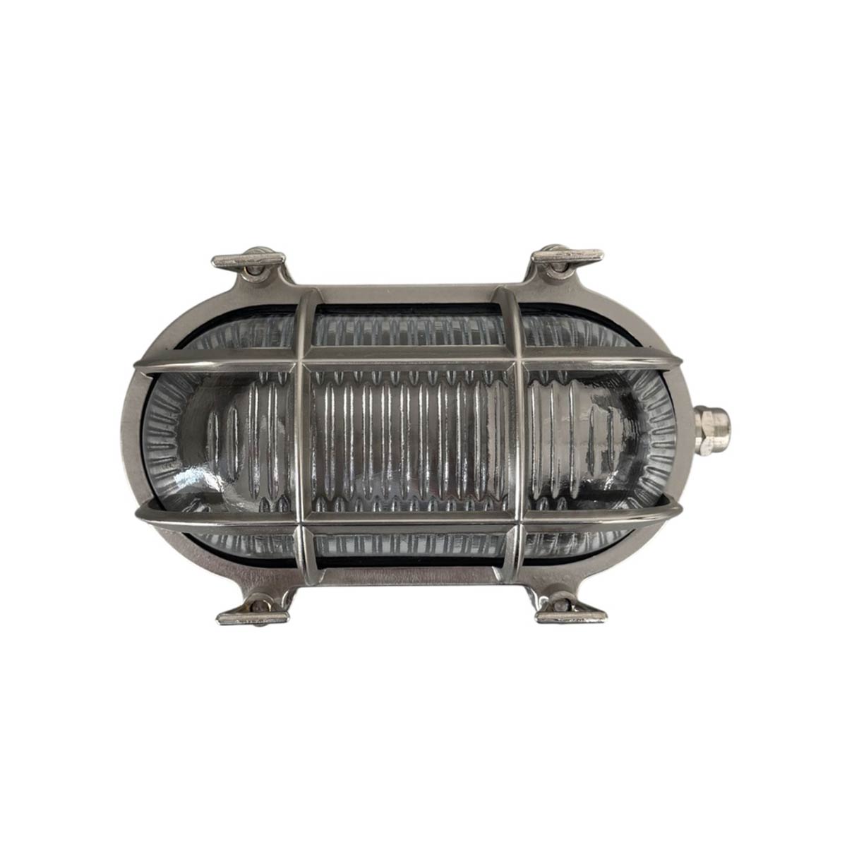 Small Solid Brass Oval Bulkhead Light in Satin Nickel IP64