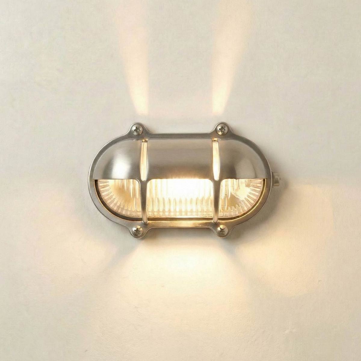 Oval Eyelid Bulkhead With Uplight in Satin Nickel IP64