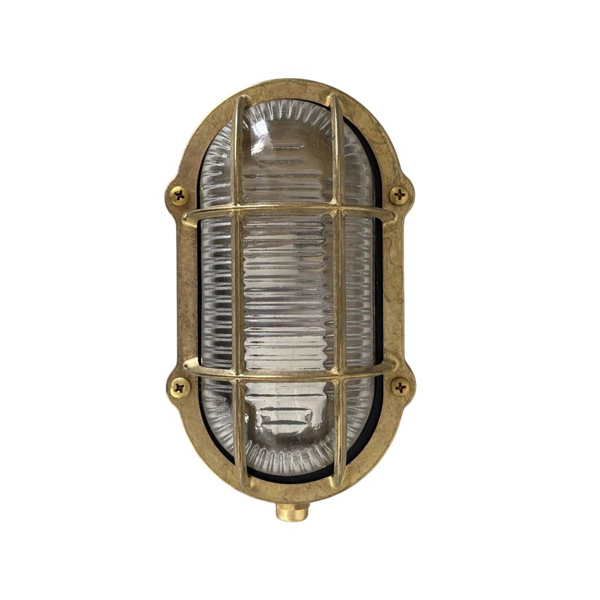 Small Oval Bulkhead Light in Solid Natural Brass IP64