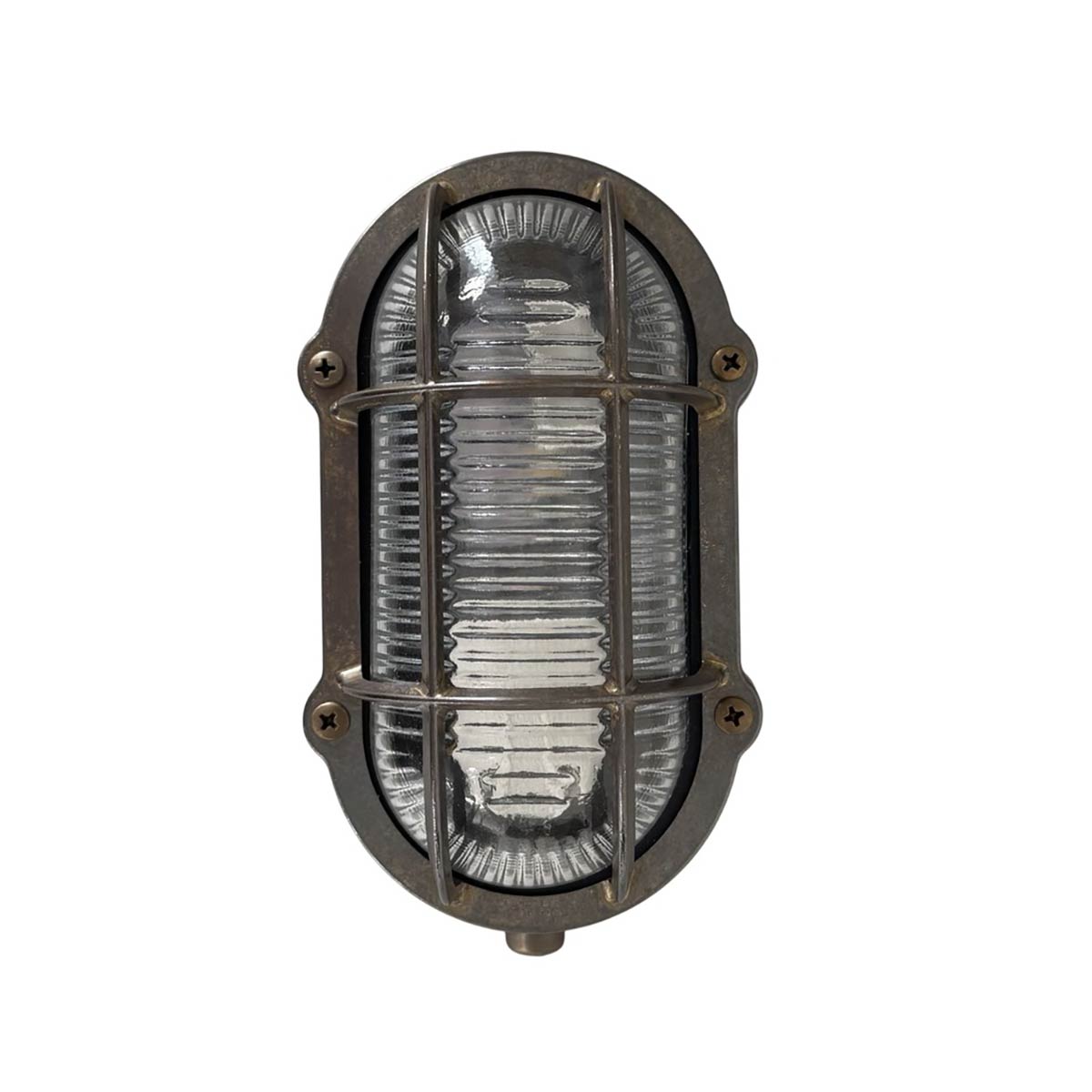 Small Oval Bulkhead Light in Solid Antique Brass IP64