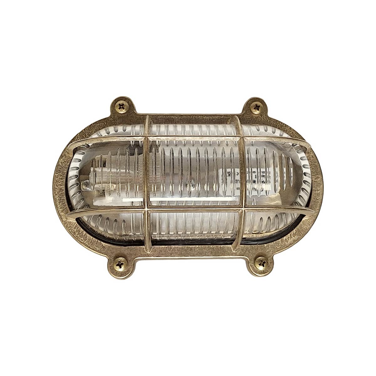 Small Flush Oval Bulkhead Light in Solid Raw Brass IP64