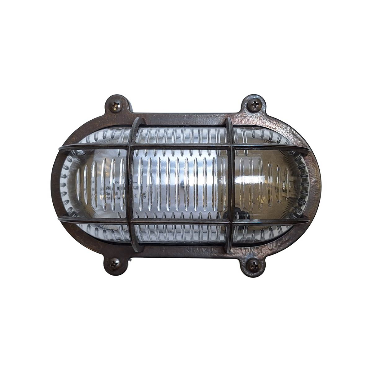 Small Flush Oval Bulkhead Light in Solid Antique Brass IP64