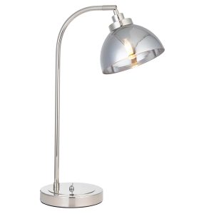 Caspa polished nickel table lamp with mirror smoked glass shade on white background