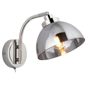 Caspa single switched wall light in polished nickel on white background