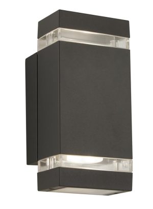 modern 2 light LED outdoor wall light in dark grey aluminium IP44