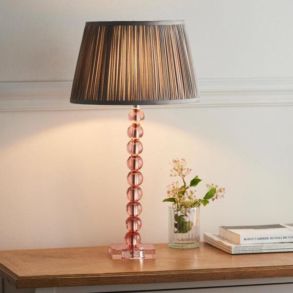 Adelie Blush Crystal Table Lamp Charcoal Silk Shade