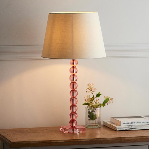 Endon Adelie Blush Crystal Table Lamp Ivory Linen Shade