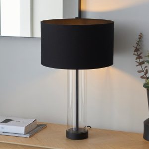 Lessina touch dimmer table lamp in matt black on sitting room sideboard