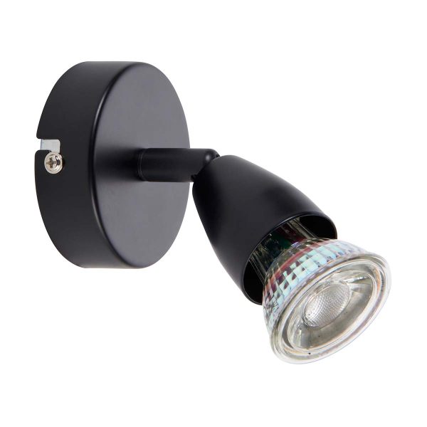 Amalfi modern single wall or ceiling spotlight in matt black shown as wall fitting unlit