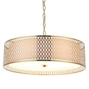 Cordero 3 light ceiling pendant in gold finish on white background