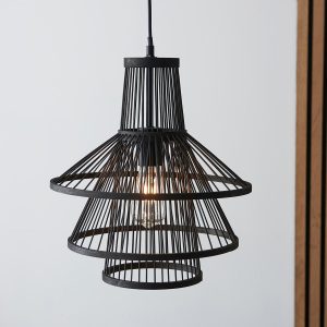 Minato tiered 1 light pendant in dark stained bamboo in room