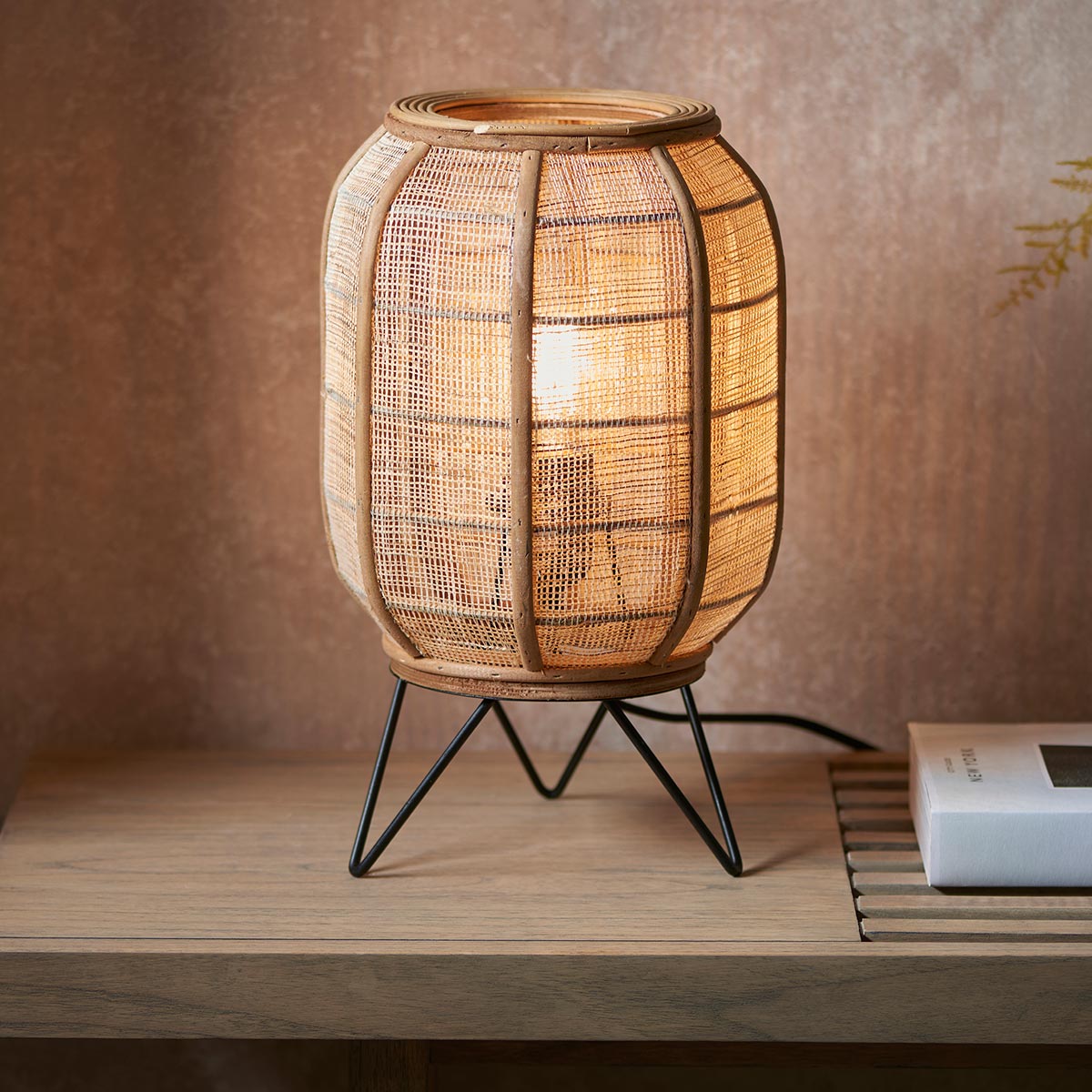 Endon Zaire Natural Linen & Bamboo Table Lamp Matt Black
