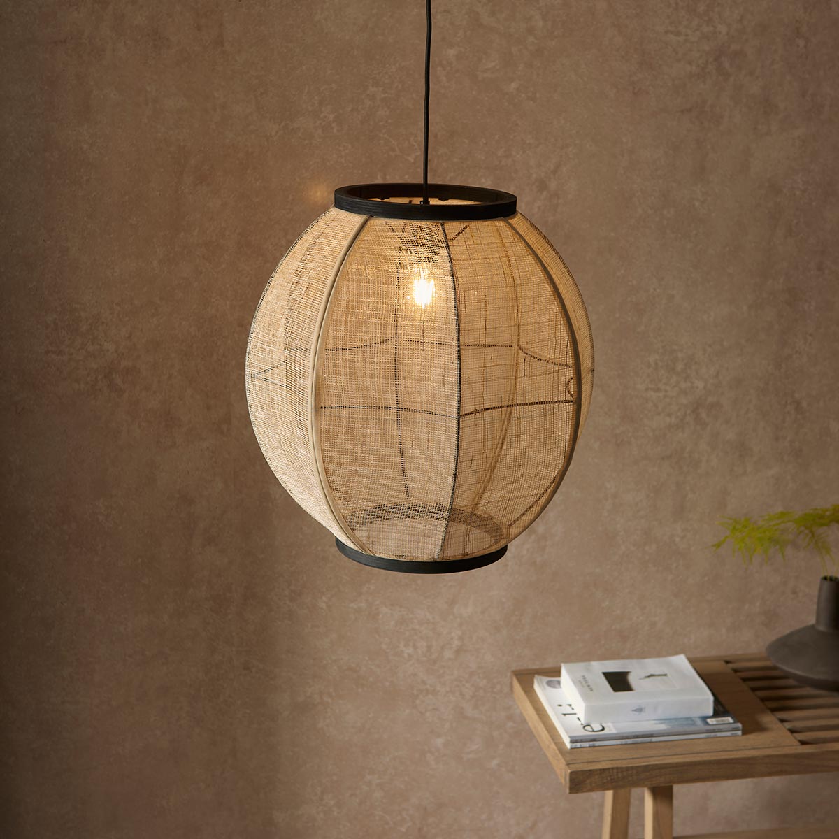 Endon Zaire Large Pendant Light Natural Linen & Bamboo