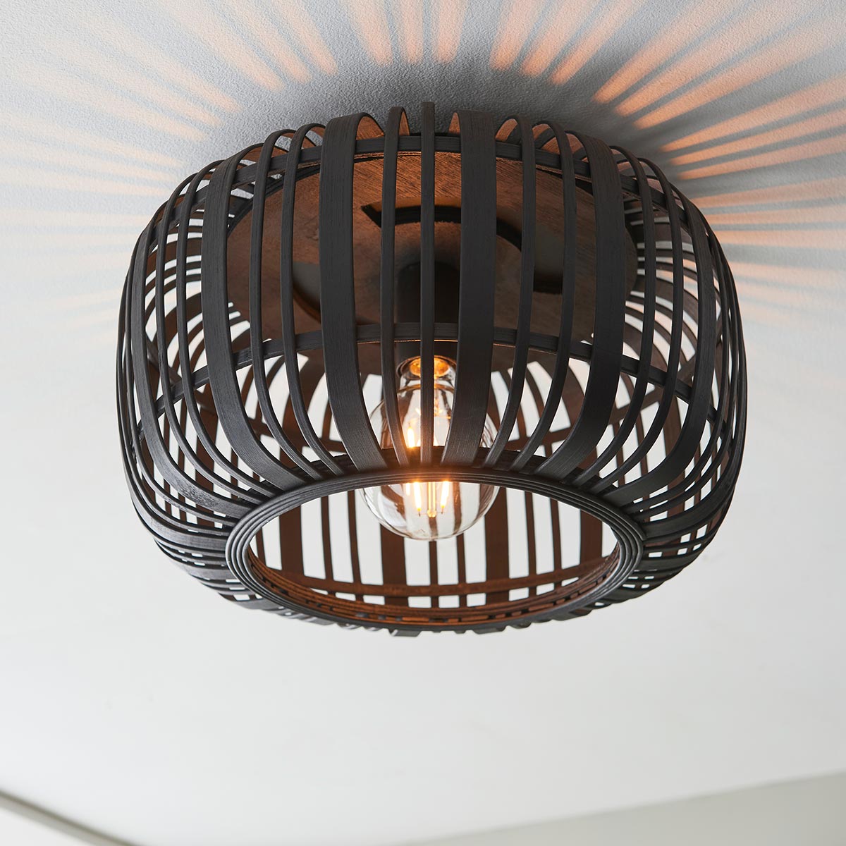 Endon Mathias Dark Bamboo Flush Low Ceiling Light