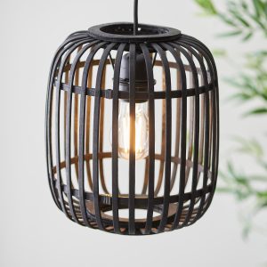 Mathias single light pendant with dark stained bamboo shade main image