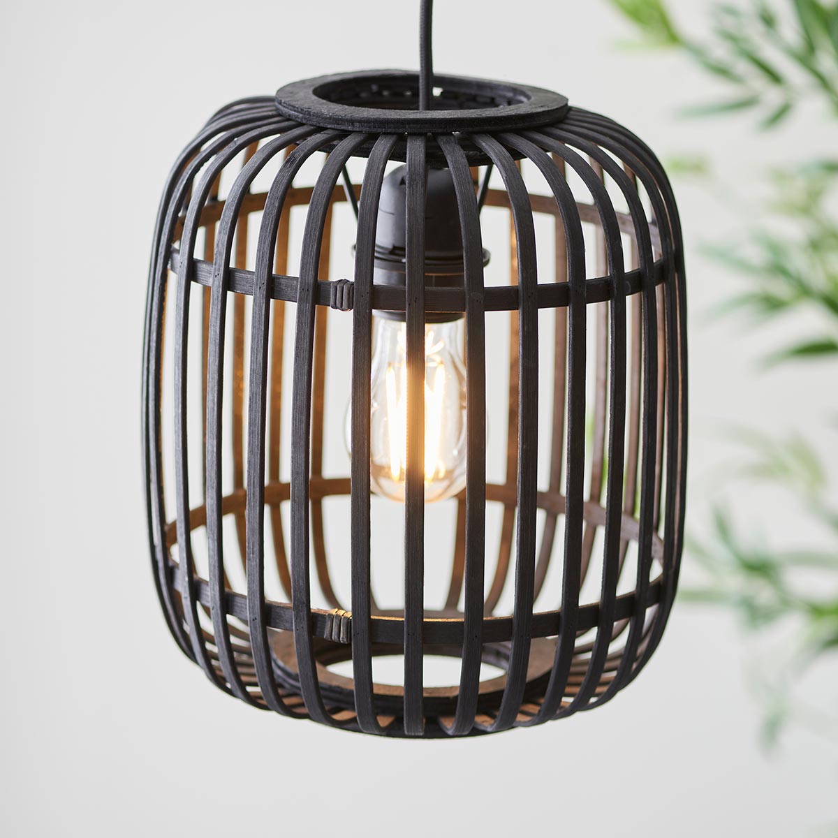 Endon Mathias Single Light Pendant Dark Bamboo Shade