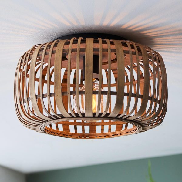 Mathias natural bamboo flush low ceiling light on room ceiling