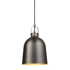 Lazenby single industrial pendant light in aged pewter on white background