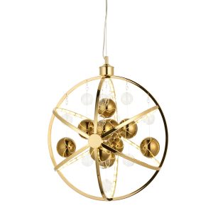 Muni LED 48cm diameter modern globe pendant in polished gold on white background