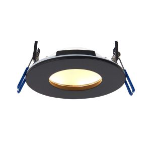 OrbitalPro 9w 4CCT bathroom shower light in matt black on white background lit