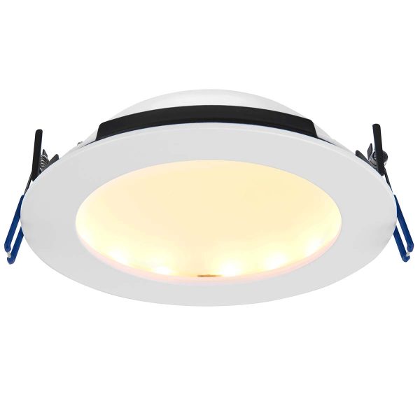 OrbitalPro 15w 4CCT bathroom shower light in matt white on white background lit