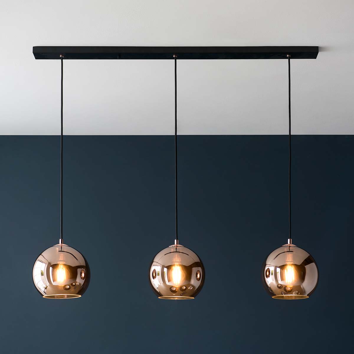 Boli Modern 3 Light Bar Pendant Mirrored Copper Glass