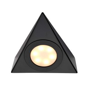 Nyx triangular CCT LED under cabinet light in matt black showing warm white