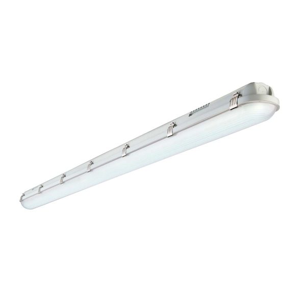 5ft 24W LED non corrosive batten in daylight white on white background lit