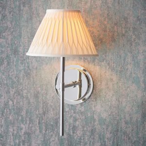 Rennes polished nickel wall light with ivory silk shade, main image fitted to wall