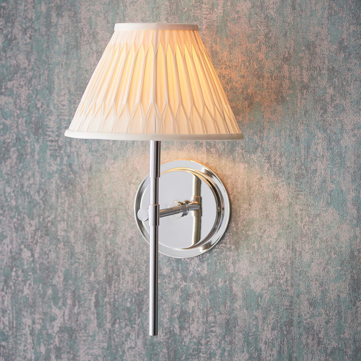 Endon Rennes Polished Nickel Wall Light Ivory Silk Shade