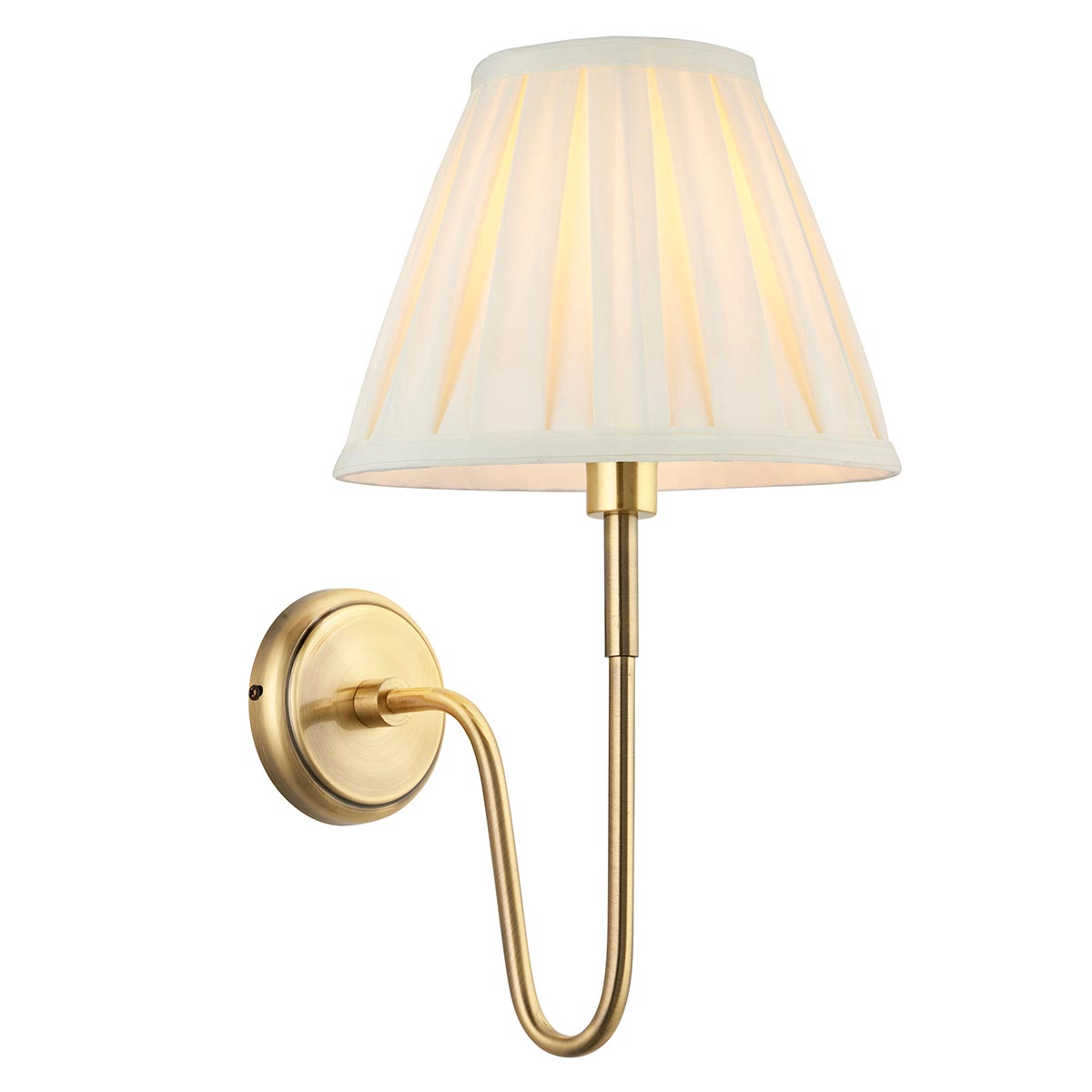 Endon Rouen Antique Brass Wall Light Cream Pleated Shade