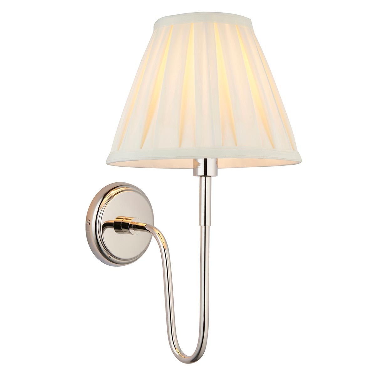 Endon Rouen Polished Nickel Wall Light Cream Pleated Shade