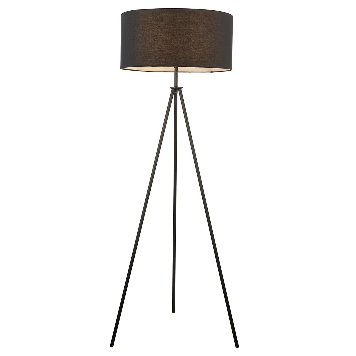 Endon Matt Black Tripod Floor Lamp Black Cotton Shade