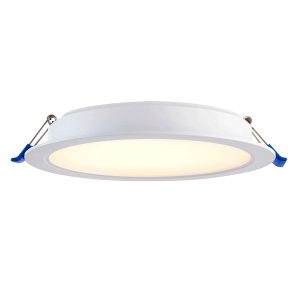 Circo value 18W CCT LED downlight in matt white with 1600 lumens on white background lit