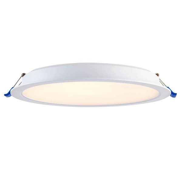 Circo value 24W CCT LED downlight in matt white with 2100 lumens on white background lit